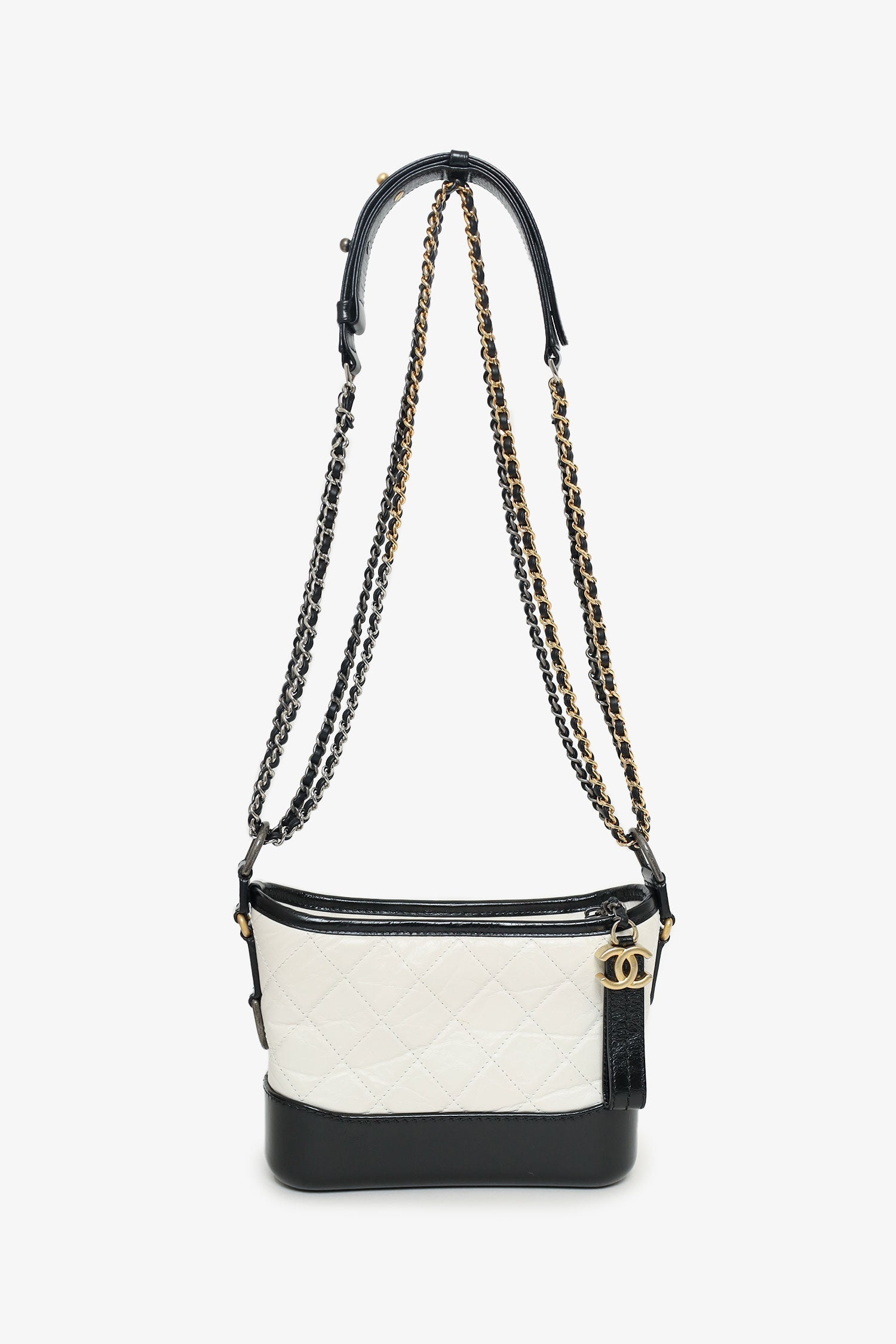 Pre-Loved Chanel™  2018 Black/White Lambskin Leather Small Gabrielle Bag