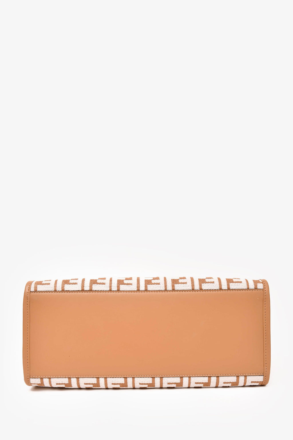 Fendi Brown/ White Leather/Canvas FF Zucca Sunshine Shopping Tote With Strap