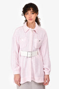 Pre-Loved Chanel™ 2019 Pink/White Tweed Logo Belted Dress Size 38