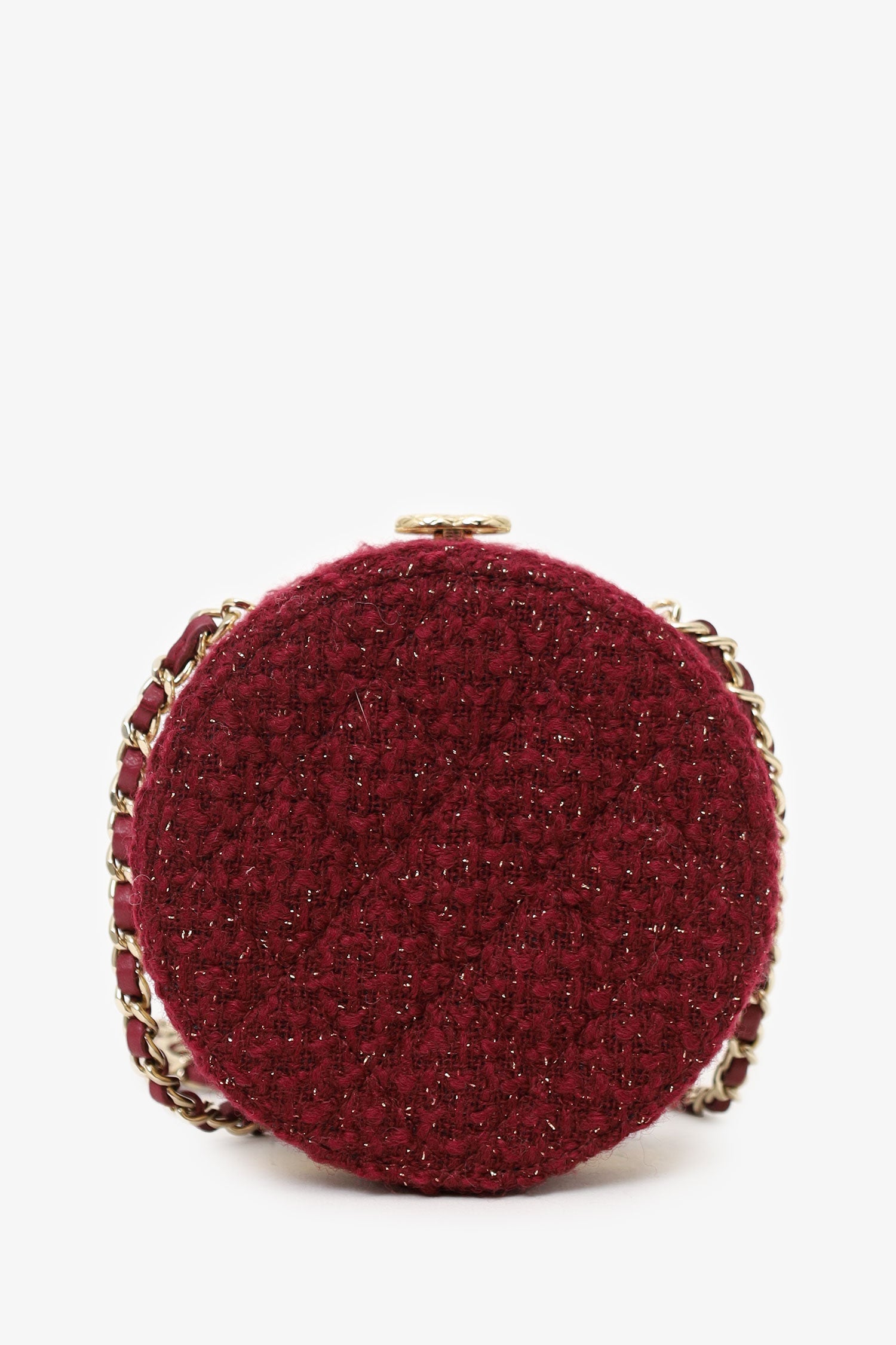 Pre-Loved Chanel™ 2022 Burgundy Tweed Vanity Clutch on Chain