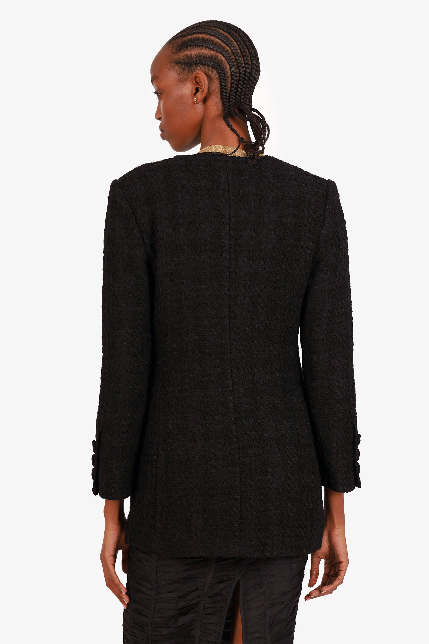 Gucci Black Wool Tweed Single Breasted Jacket Size 38