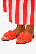 Hermès Orange Shearling/Leather Oran Sandals Size 35.5