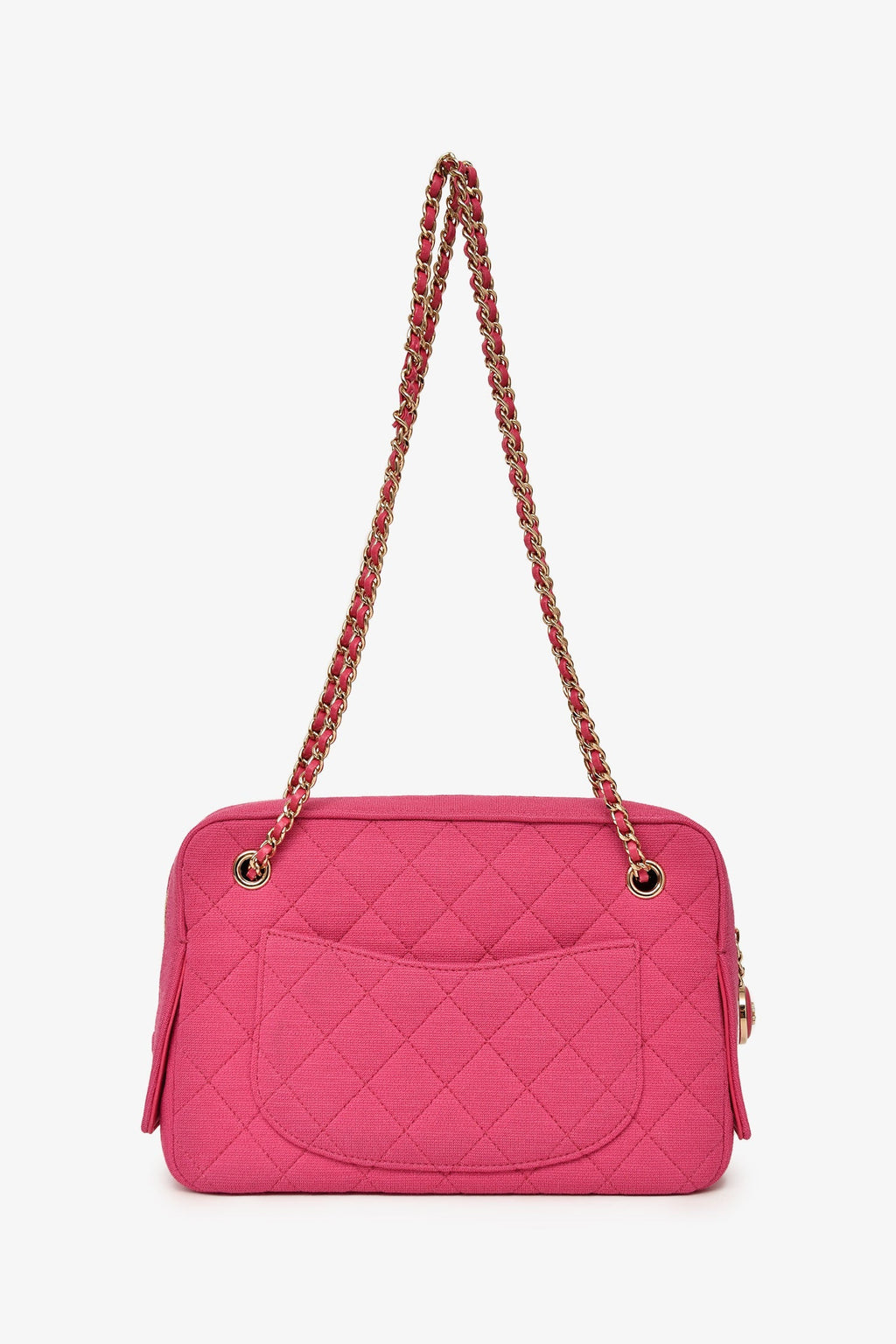 Pre-Loved Chanel™ 2019-20 Fuchsia Quilted Jersey Zip Double Chain Bag