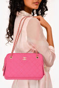 Pre-Loved Chanel™ 2019-20 Fuchsia Quilted Jersey Zip Double Chain Bag