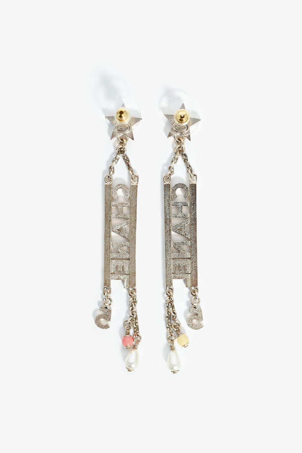 Pre-Loved Chanel™ 2022 Gold Tone Crystal Logo Number 5 Earrings