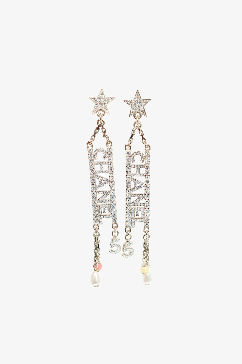 Pre-Loved Chanel™ 2022 Gold Tone Crystal Logo Number 5 Earrings