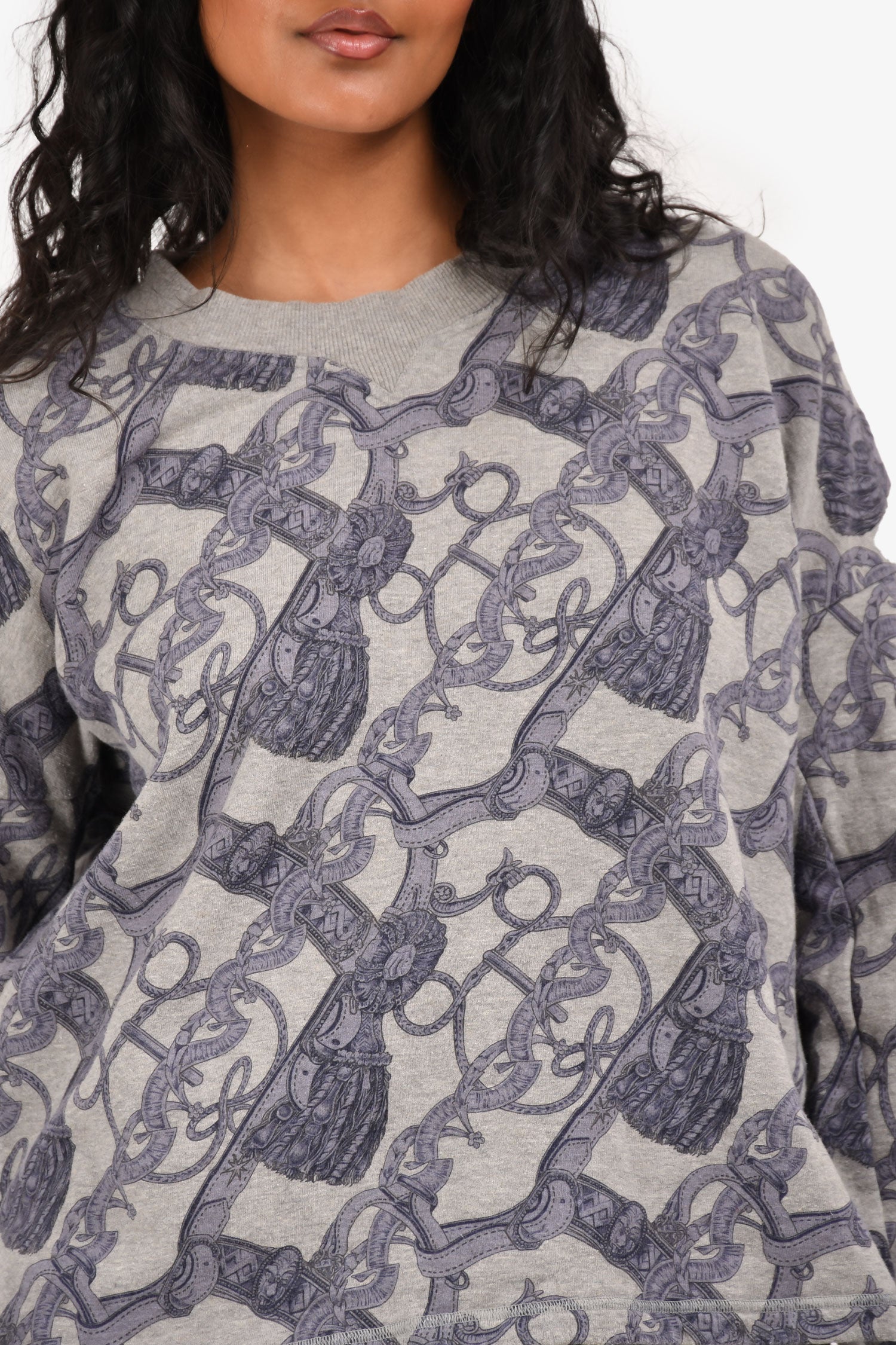 Hermès Grey Blue 'Bride De Cour' Printed Crewneck Sweatshirt Size 38