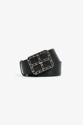 Pre-Loved Chanel™ Black Leather Enchained Buckle CC Wide Belt Size 90