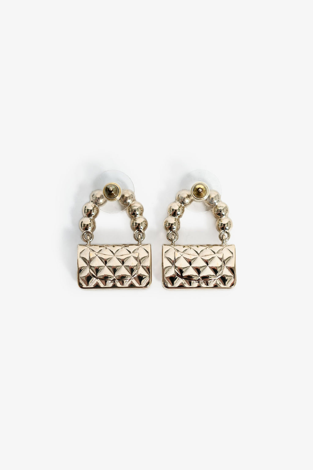 Pre-Loved Chanel™ 2022 Champagne Gold Toned Flap Bag Earrings