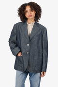 Pre-Loved Chanel™ 00C Dark Blue Denim CC Button Blazer Size 48