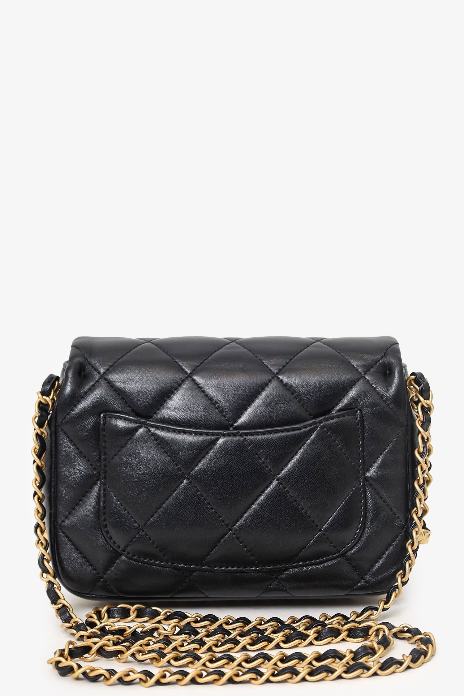 Pre-Loved Chanel™ 2023 Black Quilted Lambskin Chain Around Mini Square Flap Bag