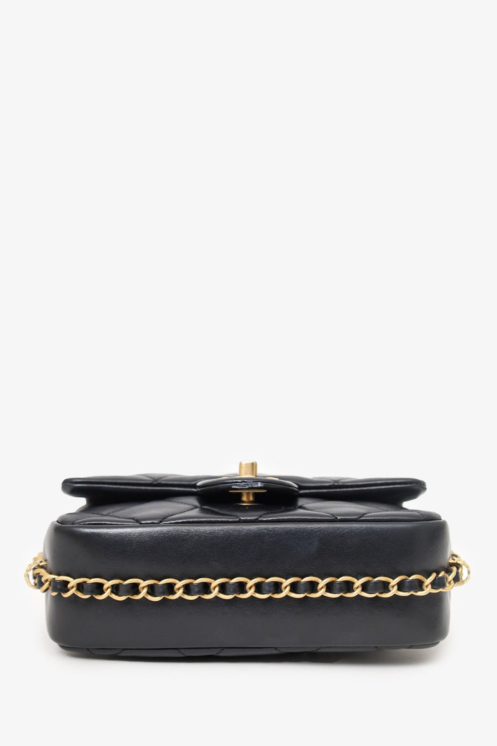 Pre-Loved Chanel™ 2023 Black Quilted Lambskin Chain Around Mini Square Flap Bag