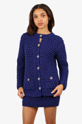Pre-Loved Chanel™ 2022 Blue Chunky Knit igan with Skirt Set Size 36
