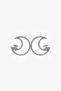 Pre-Loved Chanel™ 2017 Silver Toned Crystal CC Moon Stud Earrings