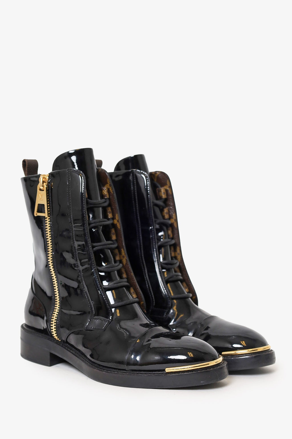 Louis Vuitton Patent Leather Combat Boots Size 37
