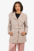 Pre-Loved Chanel™ Cream/Blue Tweed Cashmere Belted Jacket Size 42