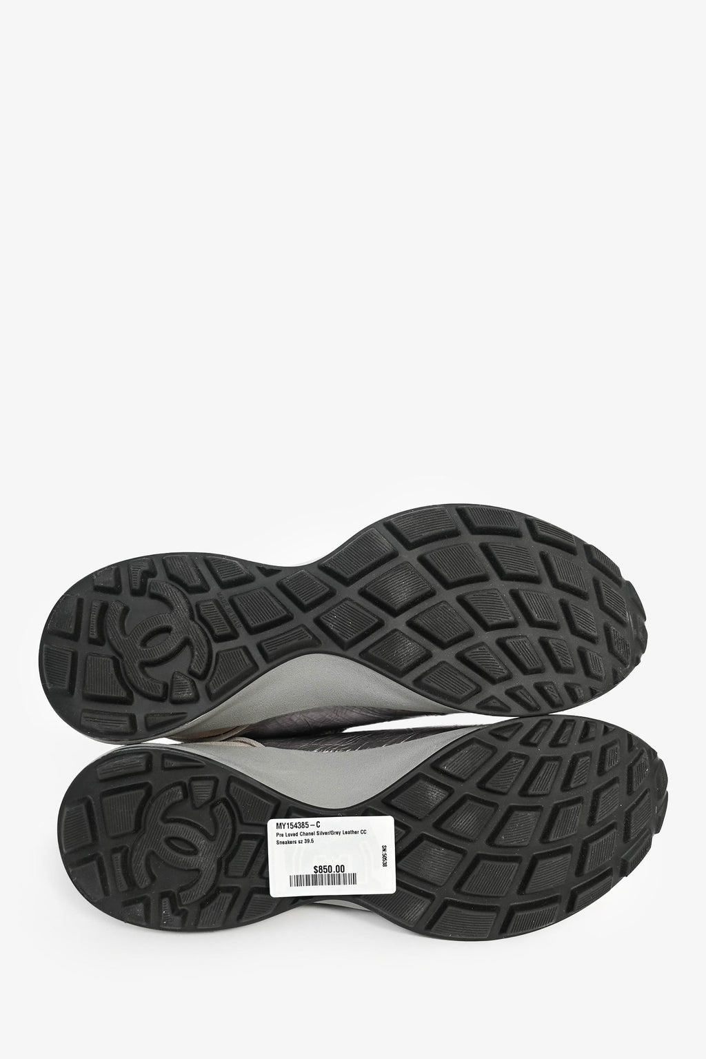 Pre-Loved Chanel™ Silver/Grey Leather CC Sneakers Size 39.5