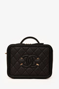 Pre-Loved Chanel™ 2019-20 Black Caviar Leather Filigree Small Vanity Case Crossbody
