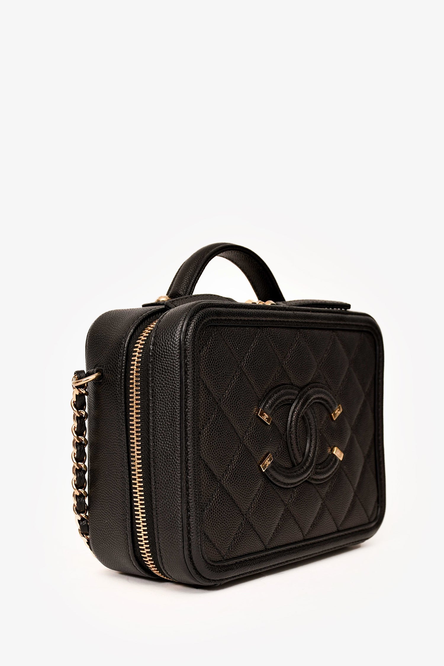 Pre-Loved Chanel™ 2019-20 Black Caviar Leather Filigree Small Vanity Case Crossbody