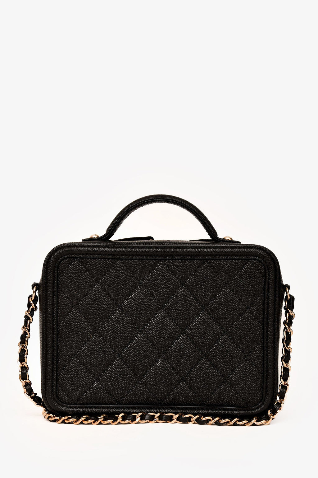 Pre-Loved Chanel™ 2019-20 Black Caviar Leather Filigree Small Vanity Case Crossbody