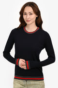 Gucci Navy Blue Wool Glitter Web Trim Sweater Size M