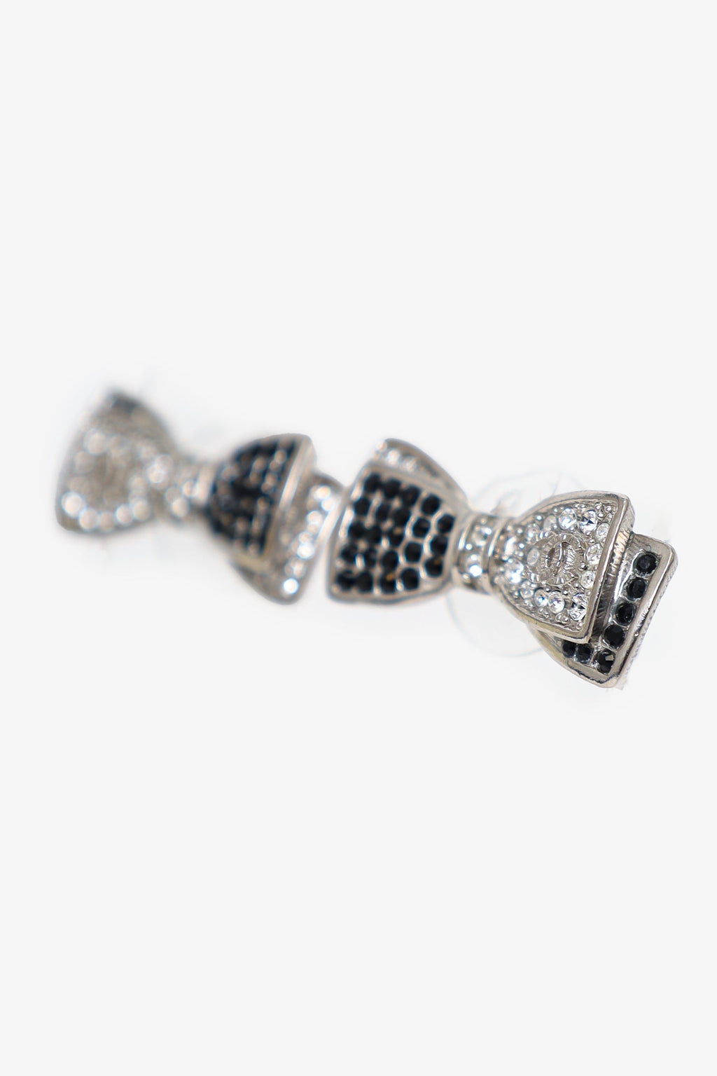 Pre-Loved Chanel™ 2017 Black/Silver Crystal Bow Earrings