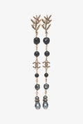 Pre-Loved Chanel™ 2018 Forest Leaf Navy CC Logo Crystal Pearl Long Drop Earrings
