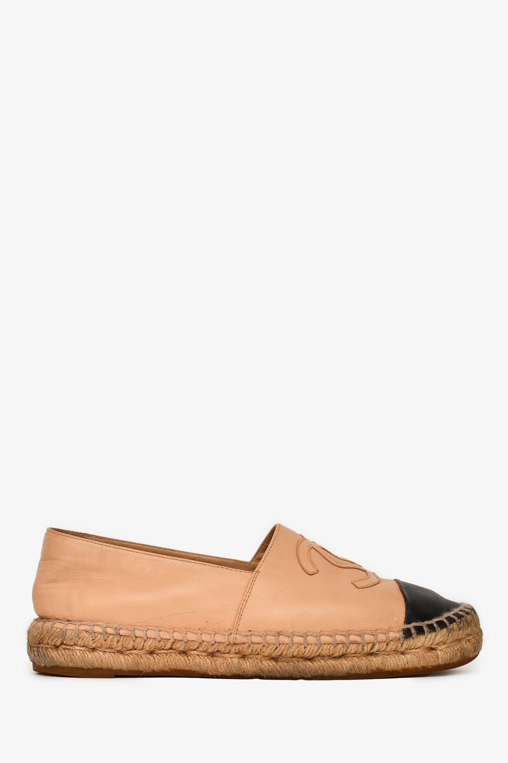 Pre-Loved Chanel™ Beige/ Black Leather CC Espadrilles Size 36