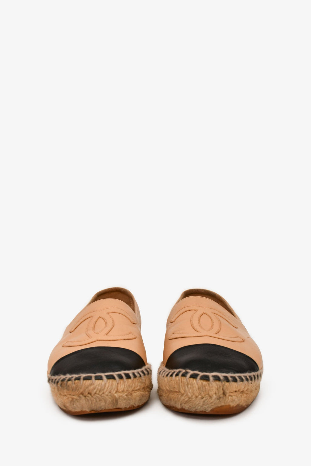 Pre-Loved Chanel™ Beige/ Black Leather CC Espadrilles Size 36