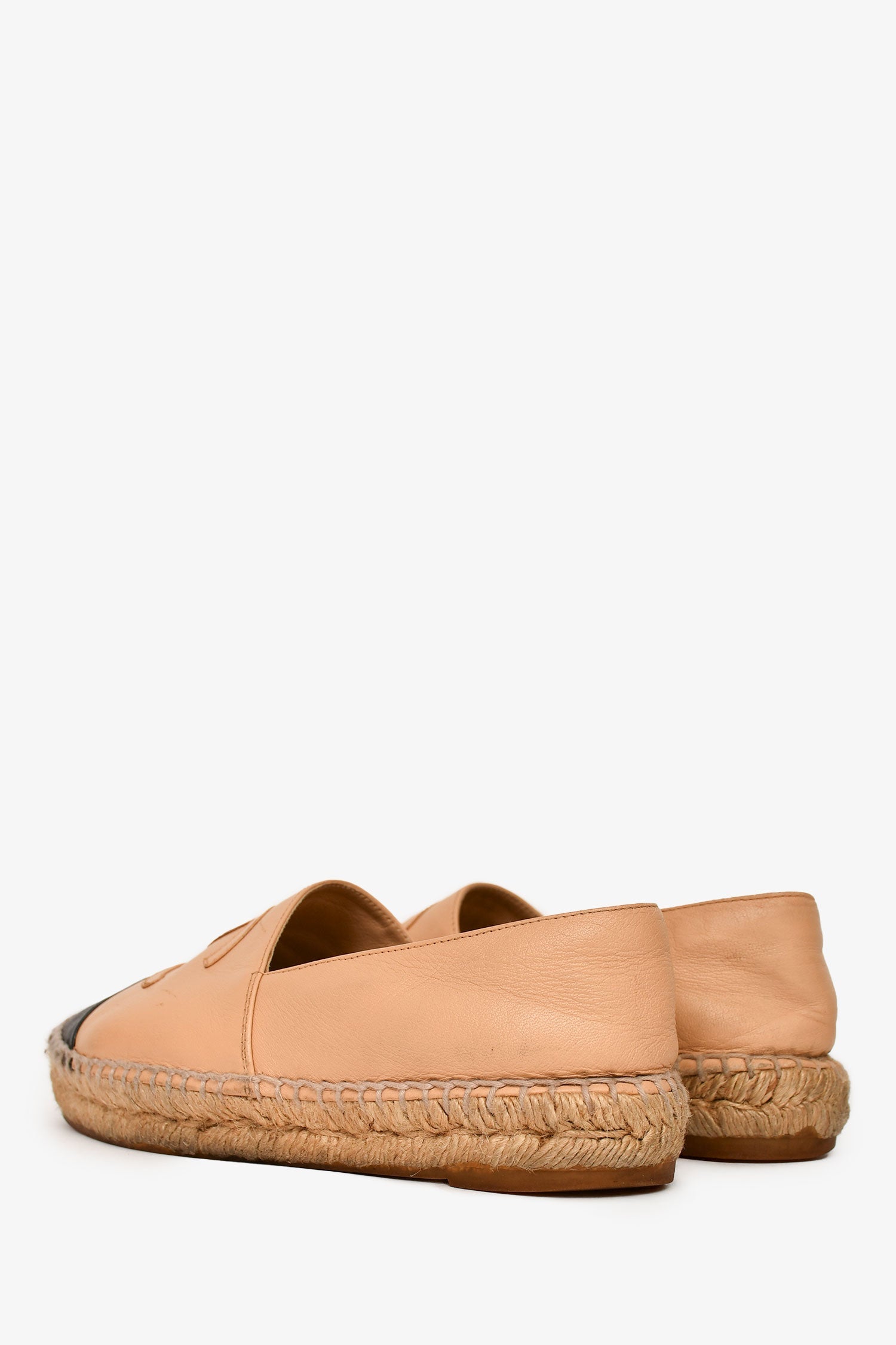 Pre-Loved Chanel™ Beige/ Black Leather CC Espadrilles Size 36