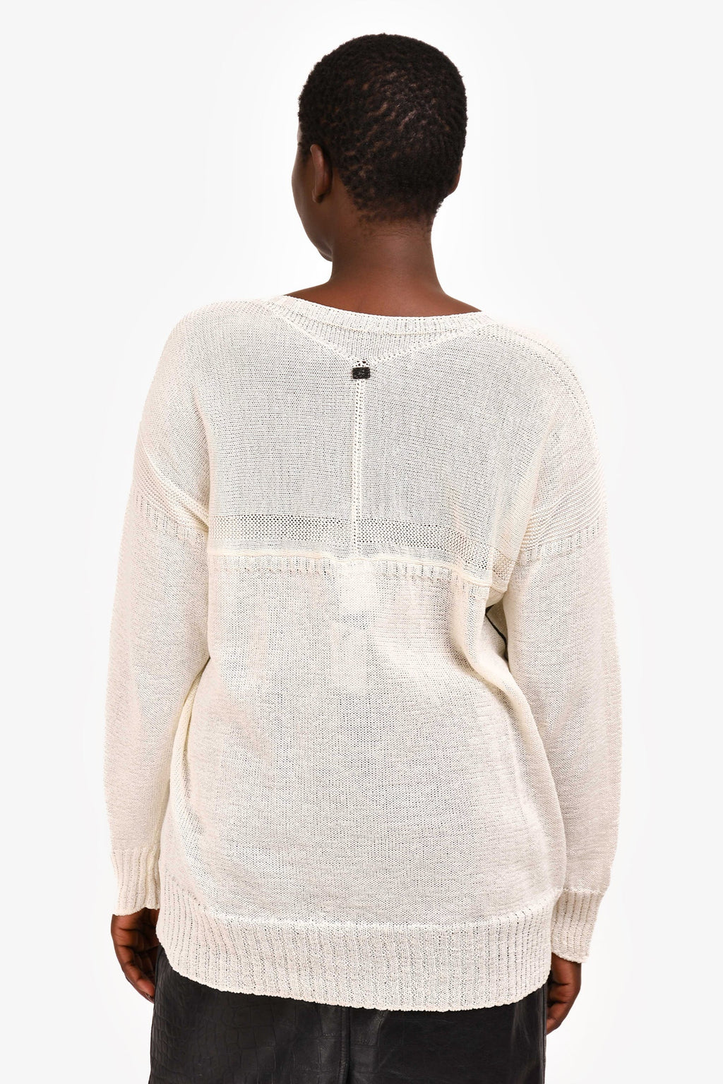 Pre Loved Chanel™ White Cotton Black Striped Sweater Size 50