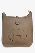 Hermès 2023 Etoupe Clemence Leather Evelyne 16 TPM Crossbody with Navy Blue Strap