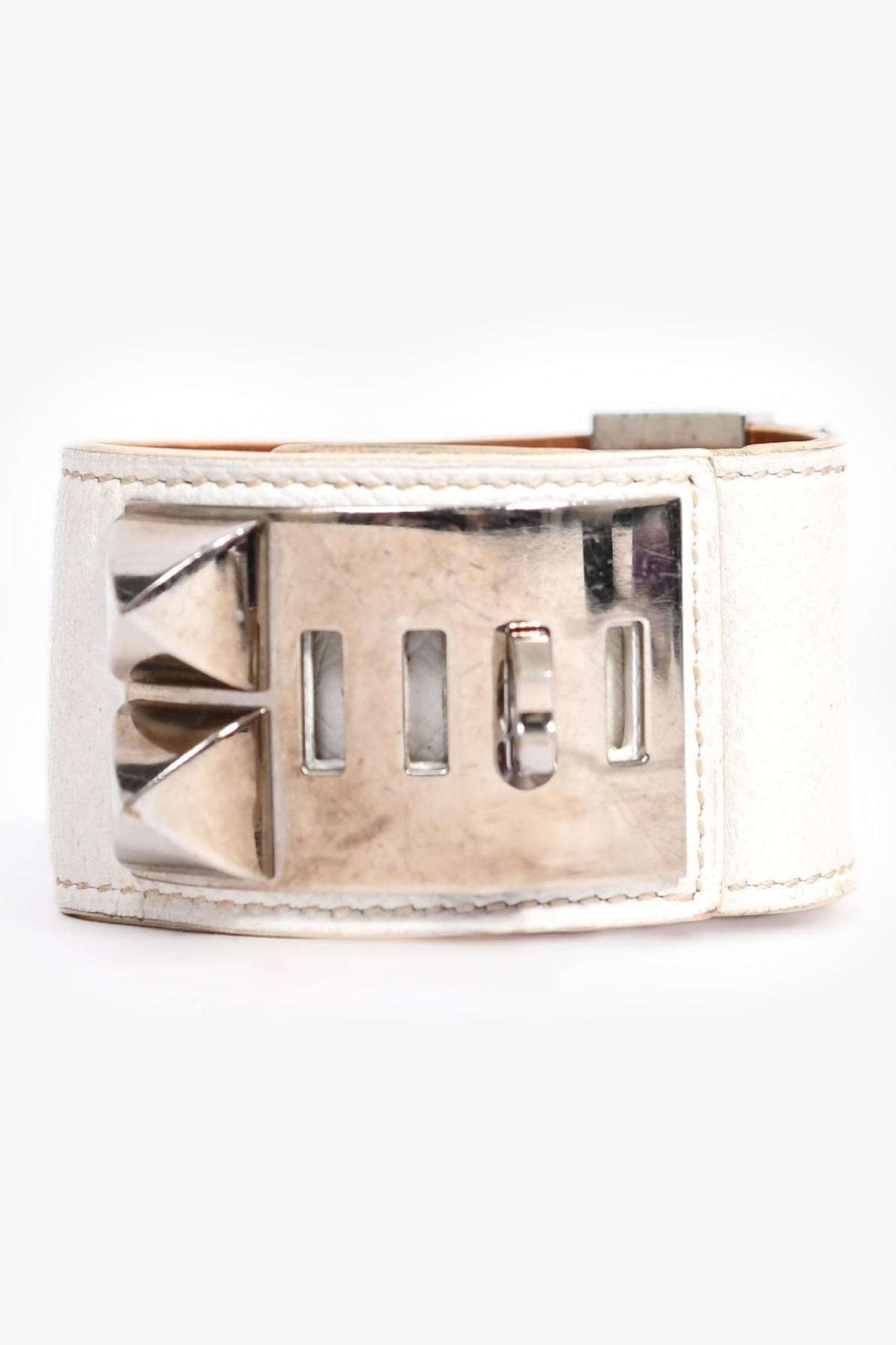 Hermès 2014 White Epsom Leather Collier De Chien Bracelet PHW