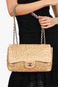 Pre-Loved Chanel™ 2013-14 Beige Raffia Sequin Small Single Flap Bag