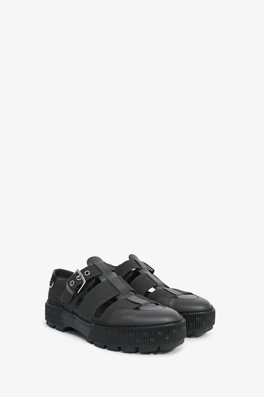 Hermès Grey Leather/Canvas Fisherman Shoe Size 41