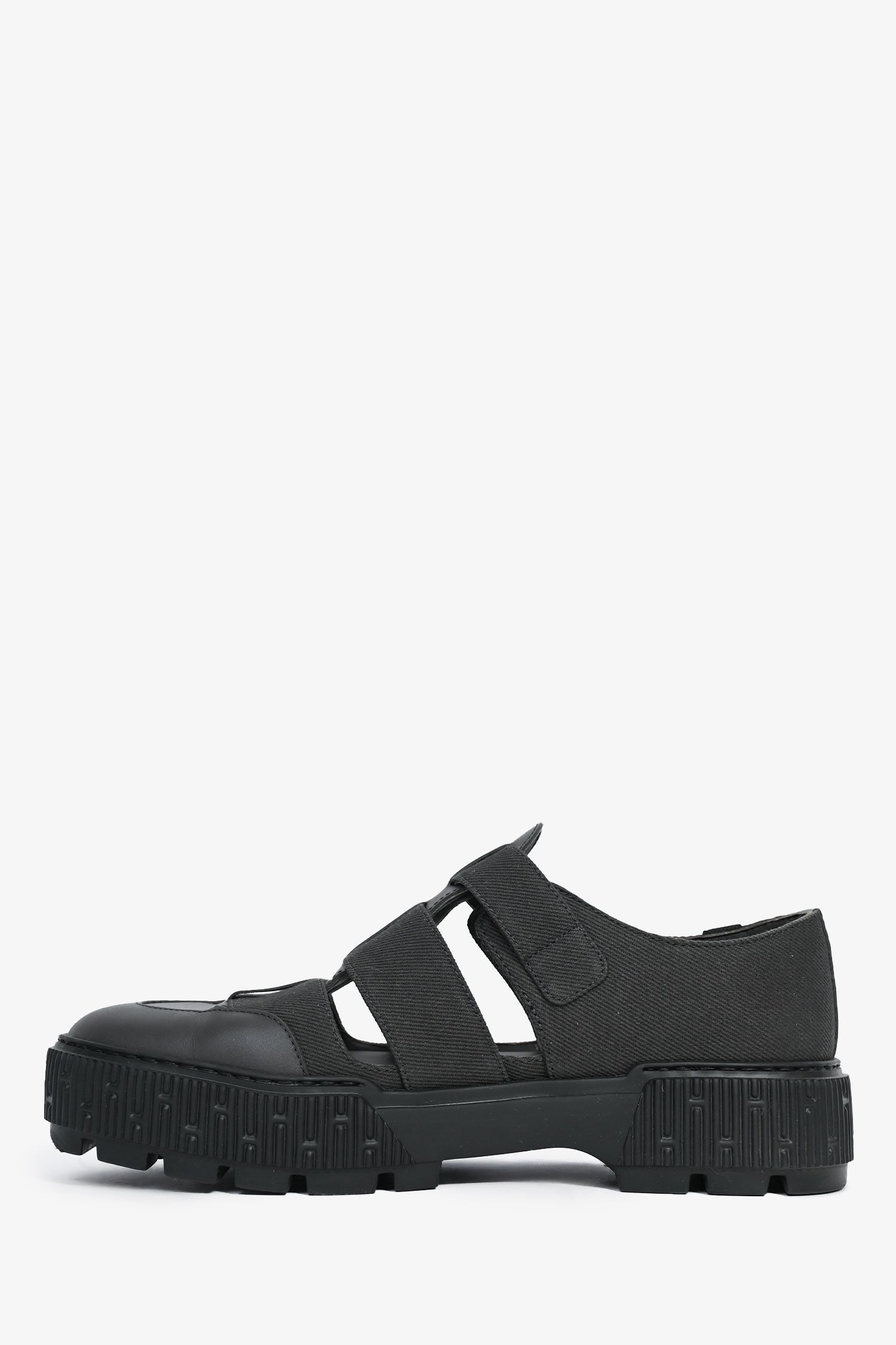 Hermès Grey Leather/Canvas Fisherman Shoe Size 41