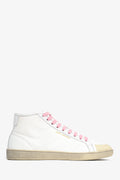 Saint Laurent White Canvas/Leather Pink Lace Mid Top Sneakers Size 37