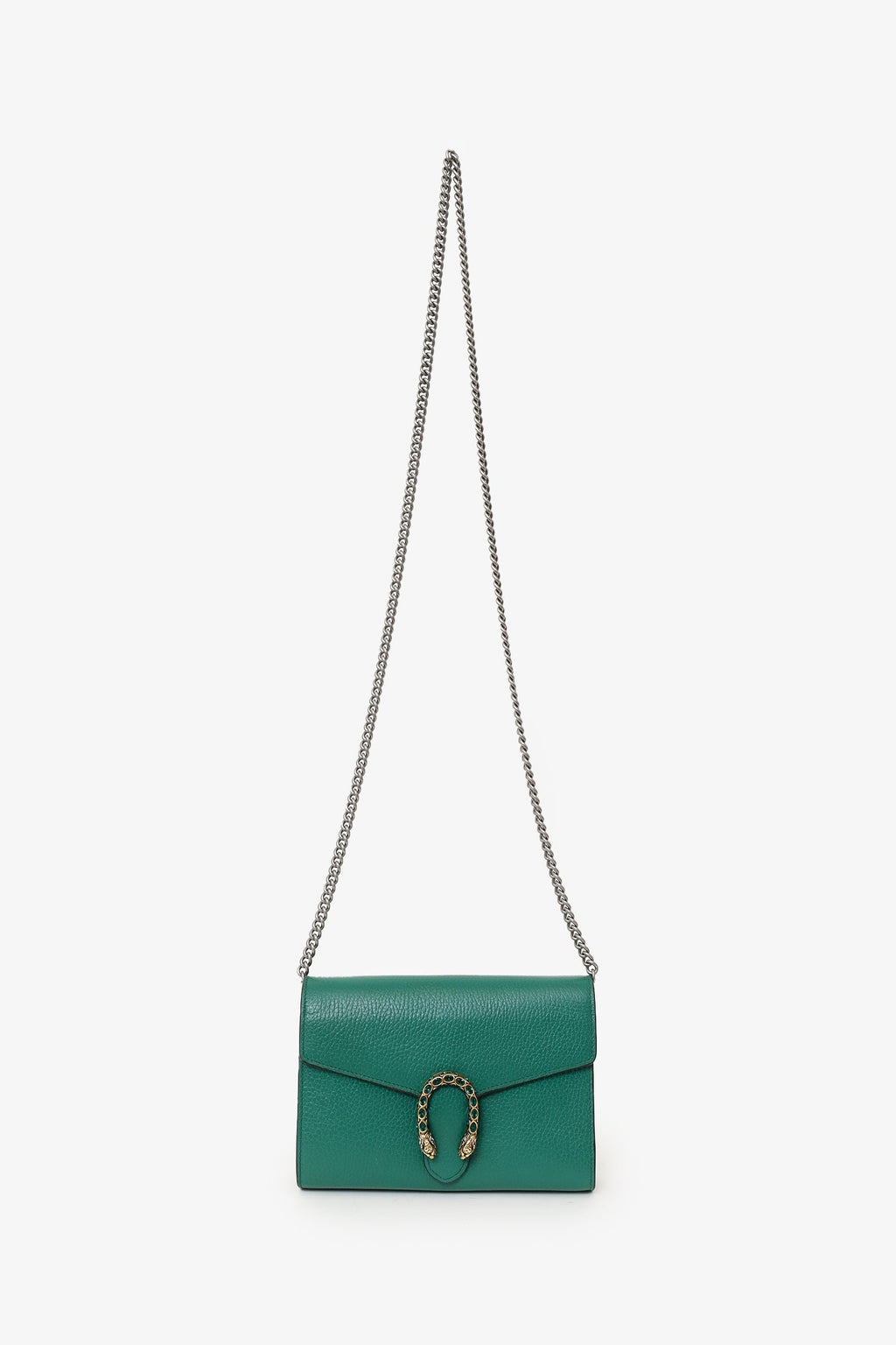 Gucci Green Grained Leather Dionysus Wallet on Chain