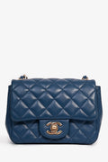 Pre-Loved Chanel™ 2017-18 Blue Lambskin Leather Quilted Mini Square Flap