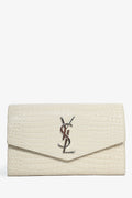 Saint Laurent 2020 Cream Croc Embossed Envelope Wallet On Chain with  Holder