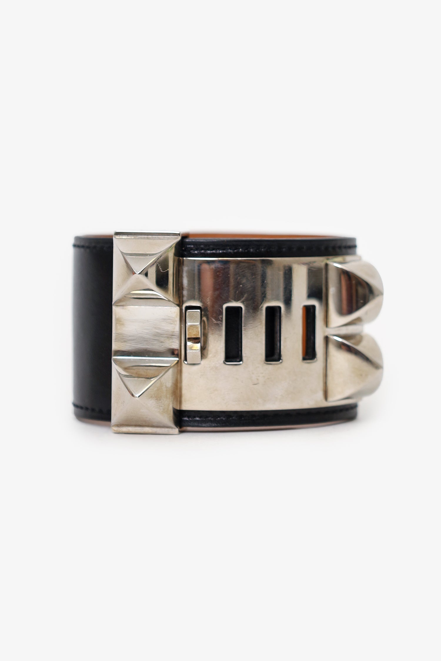 Hermès Black Leather Collier de Chien Bracelet