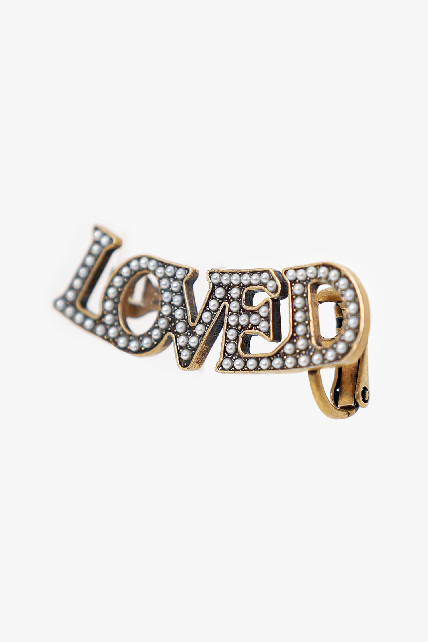 Gucci Gold Tone Faux Pearl 'Loved' Single Ear Cuff