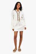 Gucci White GG Logo Embroidered Cinch Waisted Long Sleeves Mini Dress Size XS