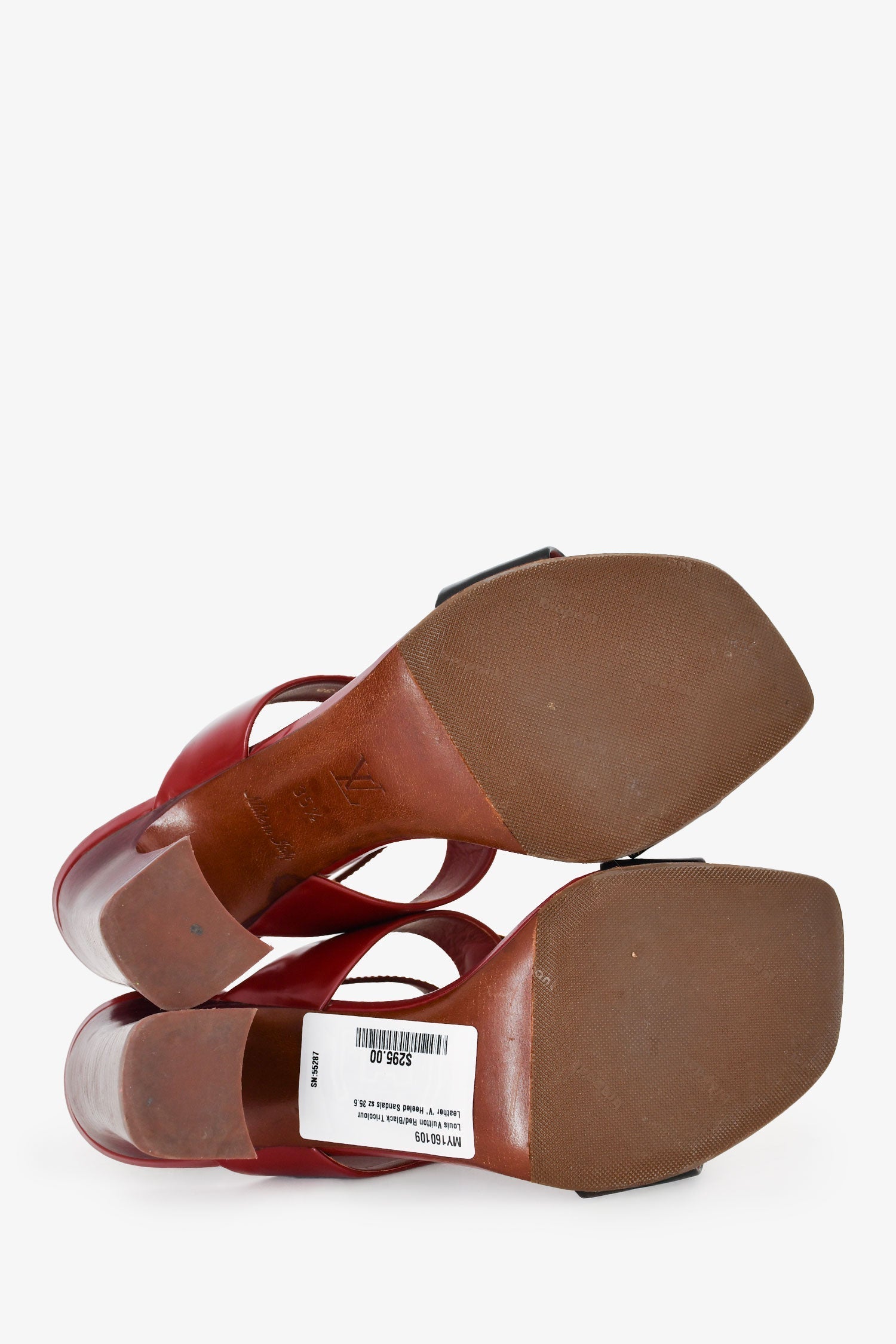 Louis Vuitton Red/Black Tricolour Leather 'V' Heeled Sandals Size 35.5