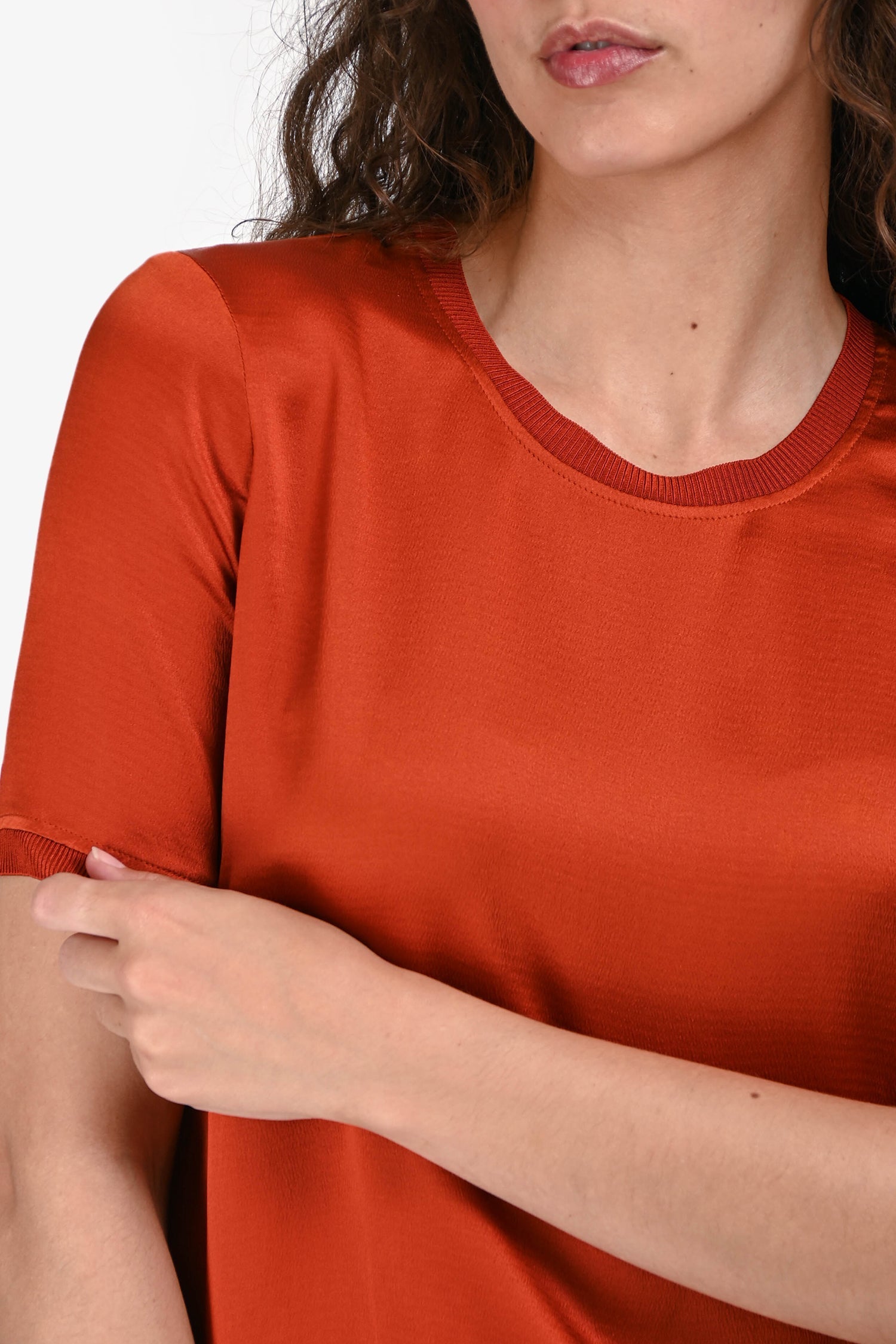 Gucci Burnt Orange Silk Short Sleeves Split Back Blouse Size 36