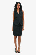 Louis Vuitton Black Eyelet Lace Vest Size 34 + Midi Skirt Size 36 Set