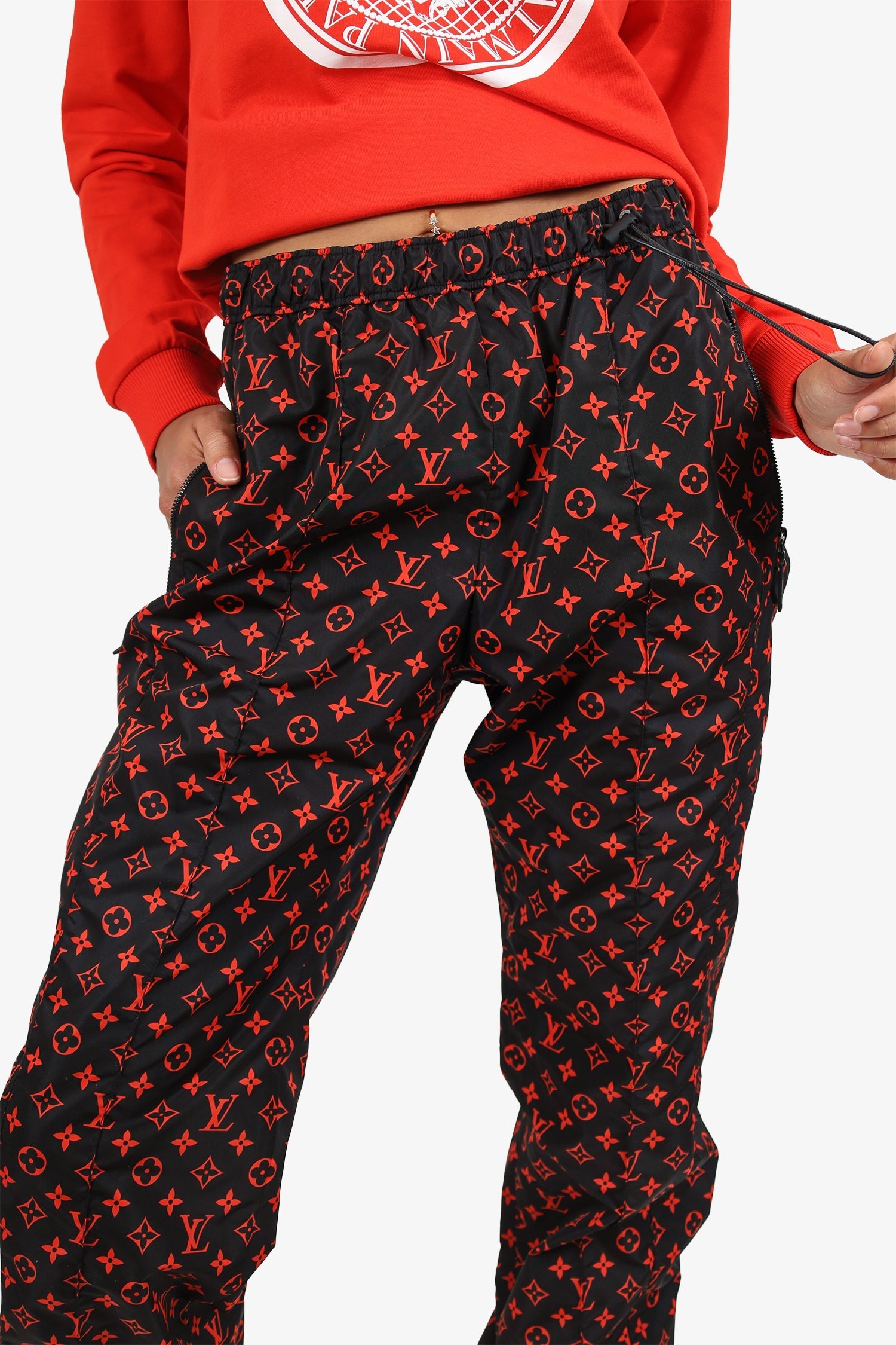 Louis Vuitton Black/Red Monogram Nylon Track Pants Size 38