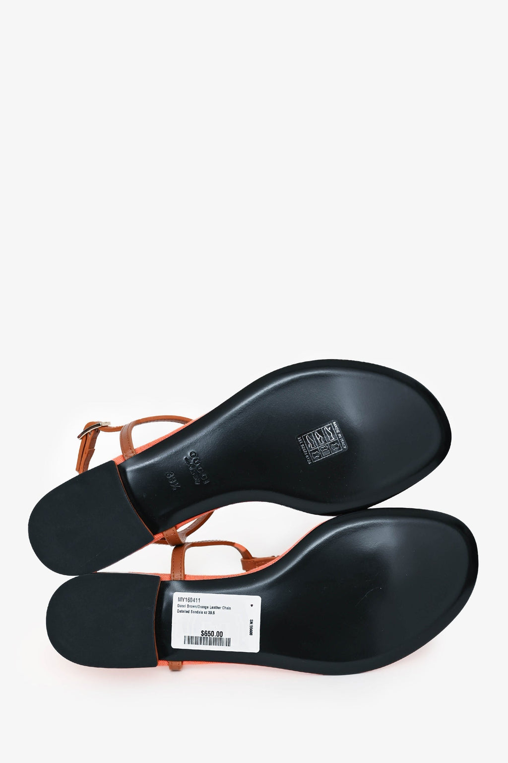 Gucci Brown/Orange Leather Chain Detailed Sandals Size 39.5