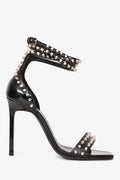 Saint Laurent Black Patent Leather Studded Sandal Heels Size 35