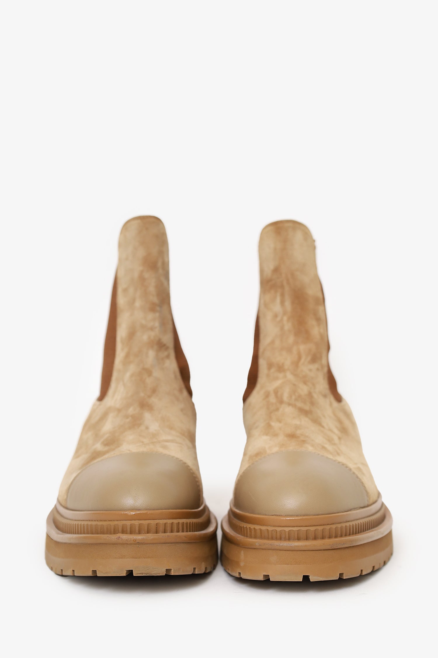 Pre-Loved Chanel™ Tan Suede Chelsea Boots Size 38.5